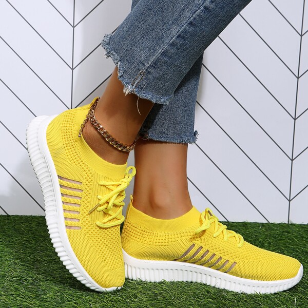 

Lace-up Front Knit Running Shoes, Yellow