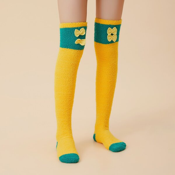 

Bow Knot Decor Over The Knee Socks, Yellow