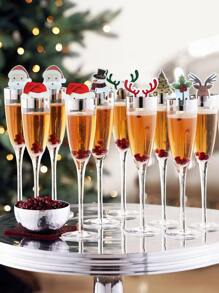 10pcs/Set Christmas Wine Glass Card & Bottle Label, 8 Different Styles & 2pcs Santa Hat & Reindeer Shaped,Christmas Gifts,Merry Christmas - Multicolor - View 2