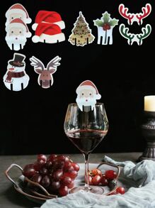 10pcs/Set Christmas Wine Glass Card & Bottle Label, 8 Different Styles & 2pcs Santa Hat & Reindeer Shaped,Christmas Gifts,Merry Christmas - Multicolor - View 4