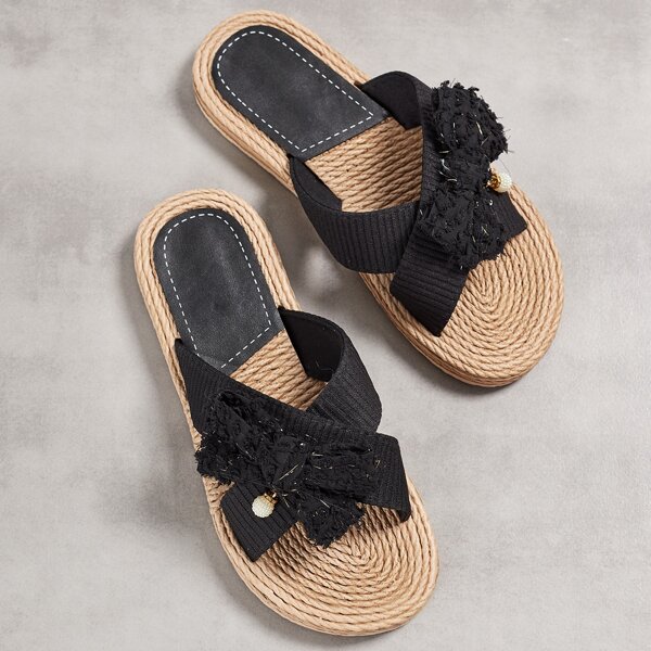 

Bow Decor Espadrille Slides, Beige