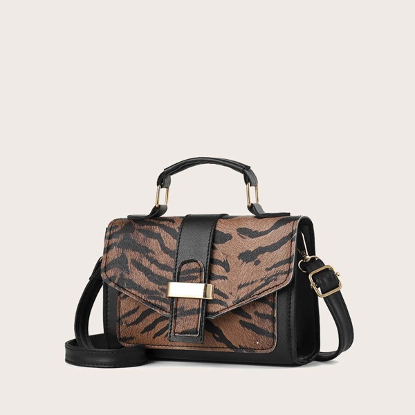 

Leopard Pattern Flap Square Bag, Brown