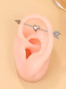 1 件朋克不锈钢心形穿孔耳钉耳环，时尚珠宝 - 銀色 - 查看 1