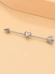 1 件朋克不锈钢心形穿孔耳钉耳环，时尚珠宝 - 銀色 - 查看 3