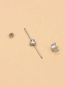 1 件朋克不锈钢心形穿孔耳钉耳环，时尚珠宝 - 銀色 - 查看 4