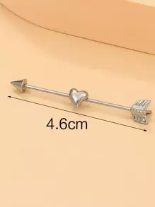 1 件朋克不锈钢心形穿孔耳钉耳环，时尚珠宝 - 銀色 - 查看 5