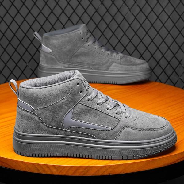 

Men Lace-up Front High Top Skate Shoes, Grey