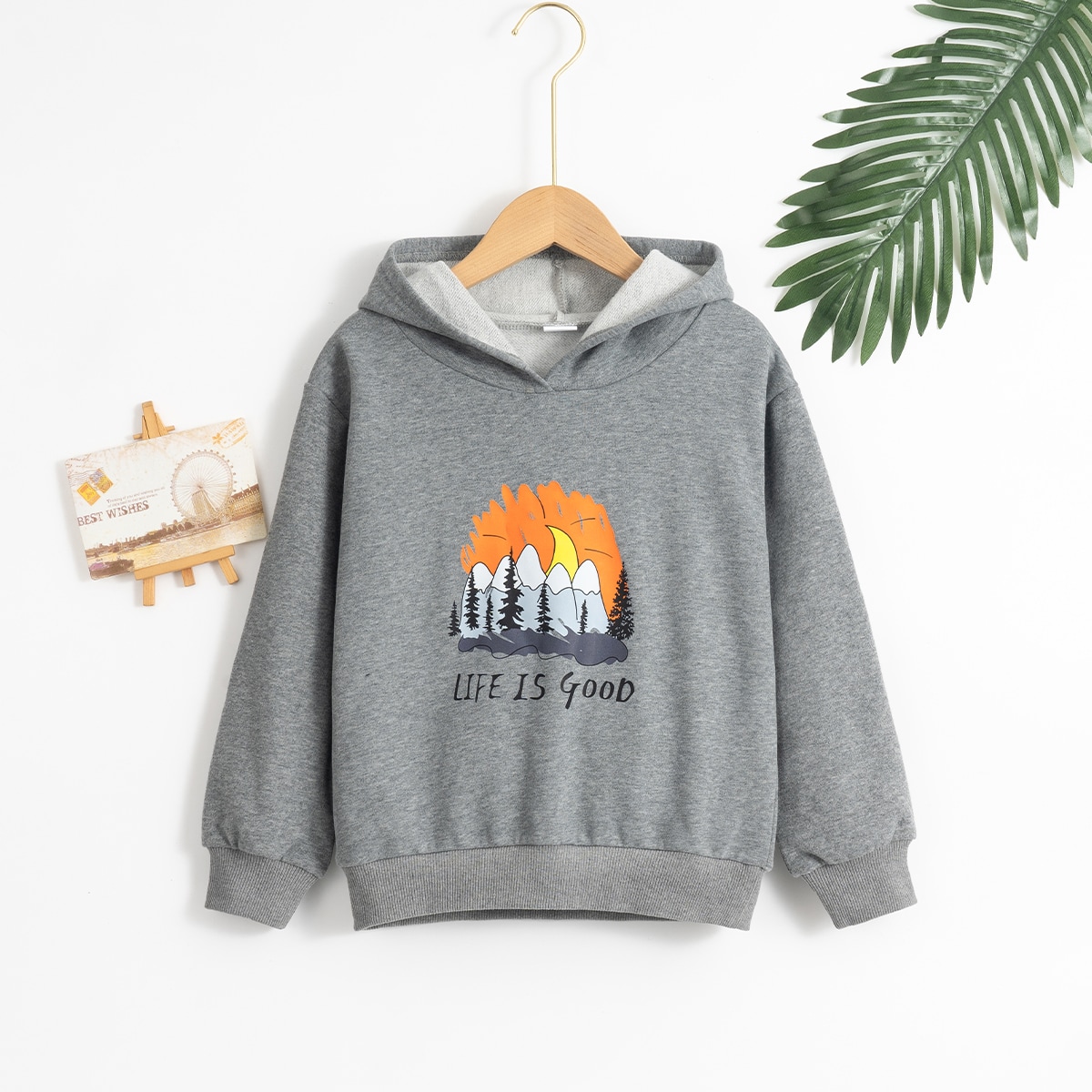 Свитшот с принтом слогана и растений для мальчиков