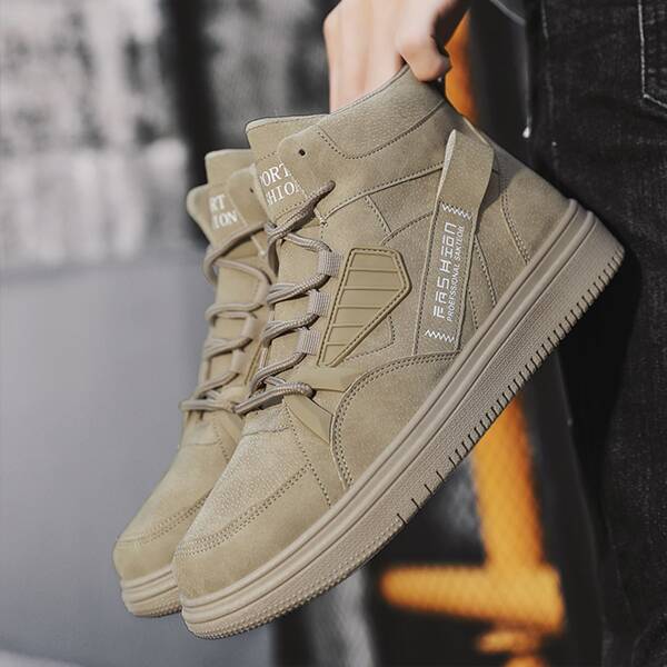 

Men Letter Graphic Lace-up Front Boots, Khaki