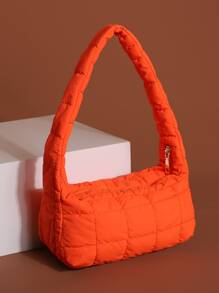 極簡風格絎縫單肩包 - 橘色 - 查看 2