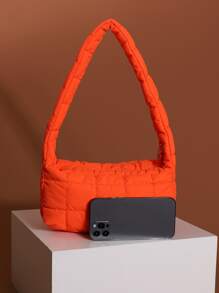 極簡風格絎縫單肩包 - 橘色 - 查看 4
