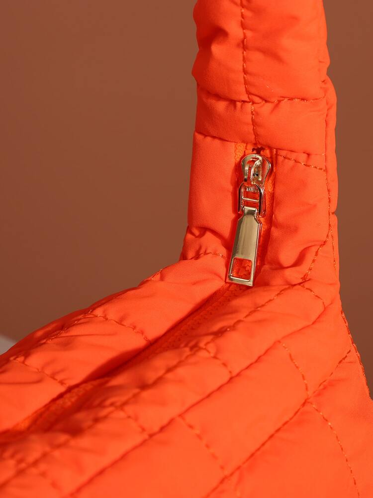 極簡風格絎縫單肩包 - 橘色 - 查看 6