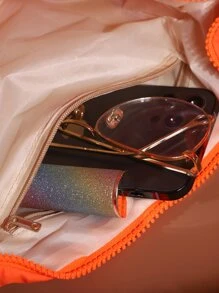 極簡風格絎縫單肩包 - 橘色 - 查看 7