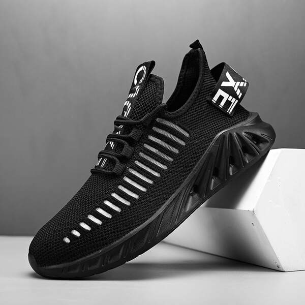 

Men Letter Graphic Lace-up Front Running Shoes, Black