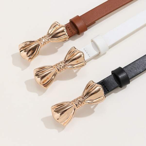 

3pcs Bow Decor Buckle Belt With Hole Punch, Multicolor