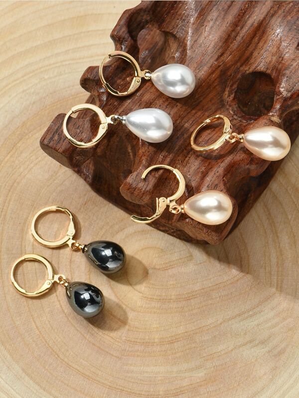 3pairs Faux Pearl Charm Earrings
