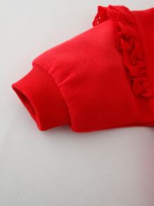 Peninsula Baby 嬰兒愛心和標語圖案網眼刺繡荷葉邊附髮帶連身背心 - 紅色 - 查看 4
