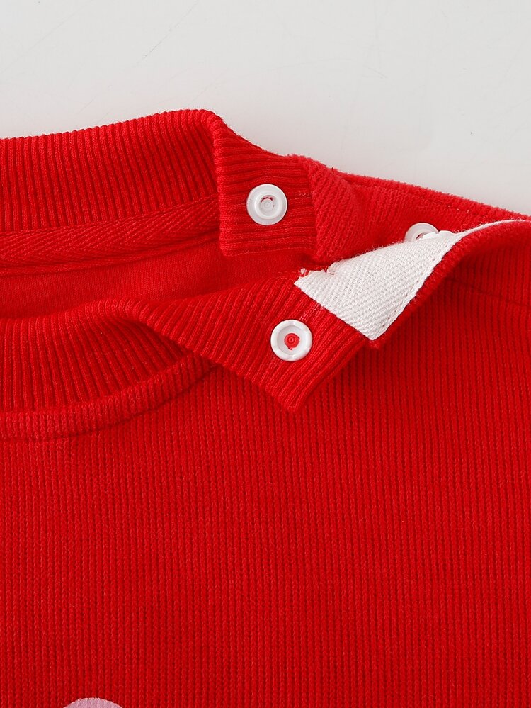 Peninsula Baby Baby Heart & Slogan Graphic Eyelet Embroidery Ruffle Trim Bodysuit With Headband - Red - View 7