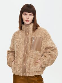 ZIAI Cazadora teddy con bolsillo con cremallera de hombros caídos - Marrón - Ver 5