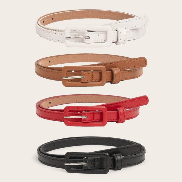 

4pcs Geometric Decor Buckle Belt With Hole Punch, Multicolor