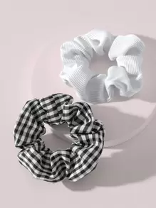 2pcs Plaid Pattern Scrunchie - Black and White - View 1