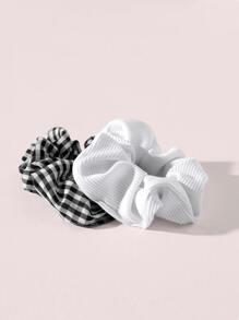 2pcs Plaid Pattern Scrunchie - Black and White - View 2