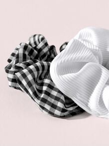 2pcs Plaid Pattern Scrunchie - Black and White - View 3