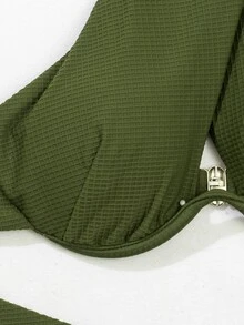 Criss Cross Underwire Bikini Set, For Summer Beach Vacation - Army Green - View 7