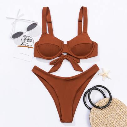 Rib Underwire High Cut Bikini Swimsuit
