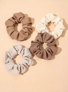 4个纯色褶皱发圈，休闲马尾辫发饰