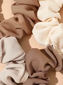 4个纯色褶皱发圈，休闲马尾辫发饰