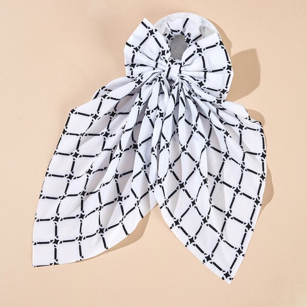 

Plaid Print Scarf Hair Tie, White