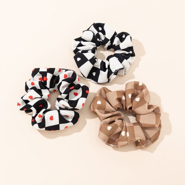 

3pcs Plaid Print Scrunchie, Multicolor