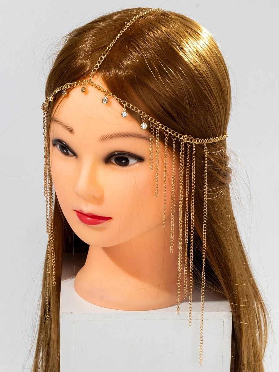 Rhinestone Detail Metal Tassel Hair Chain SHEIN