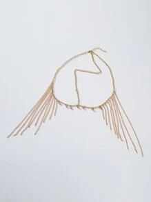 水鑽細節金屬流蘇頭髮鏈條 - 金色 - 查看 2