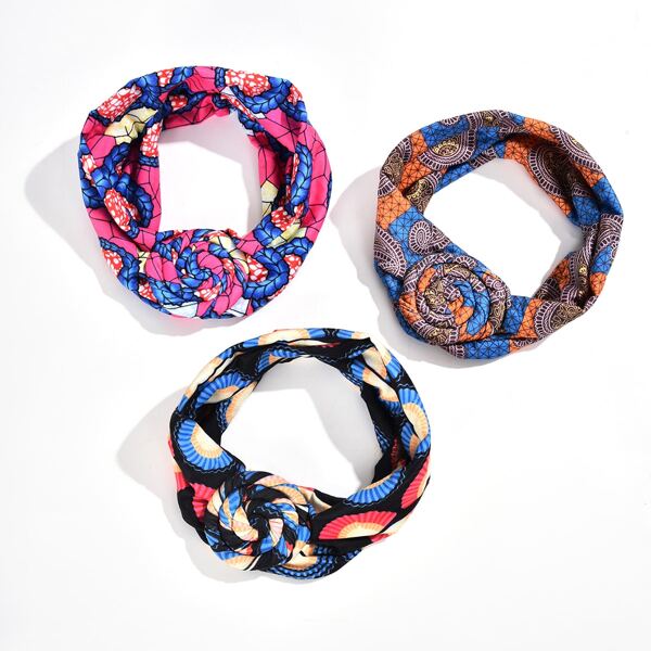 

3pcs Fan Print Hair Band, Multicolor