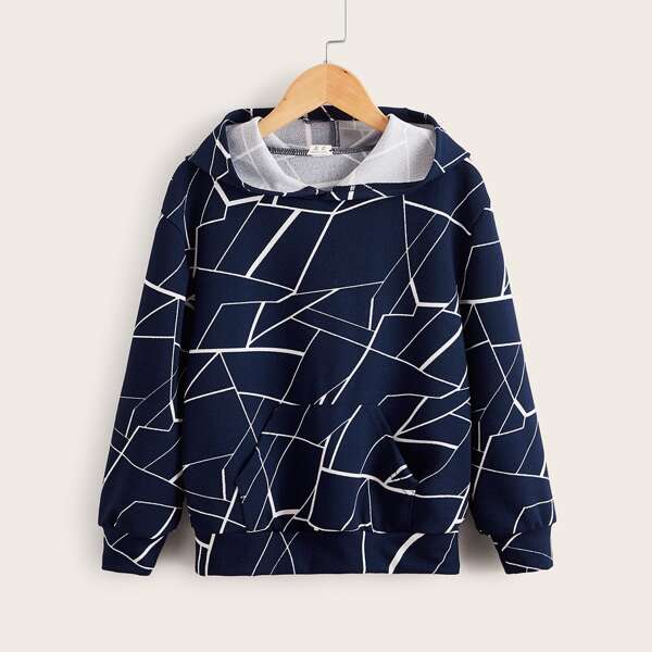 

Boys Drop Shoulder Geo Print Hoodie, Navy blue