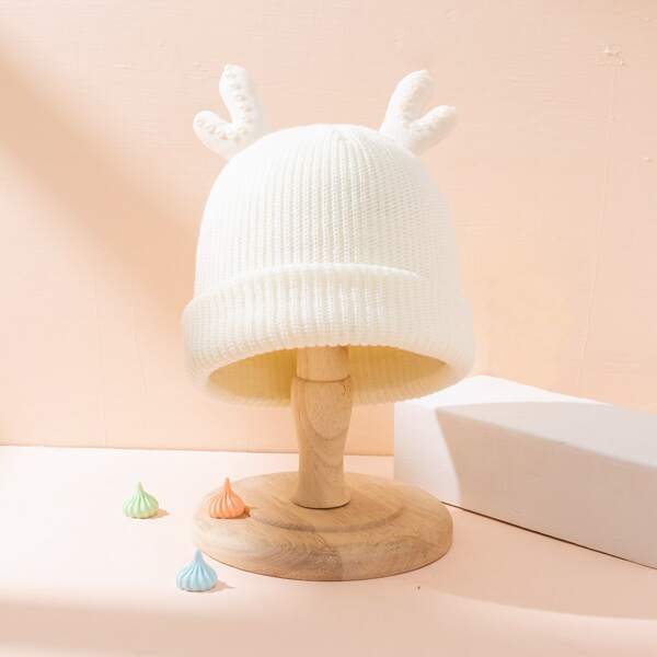 

Antler Decor Knit Hat, White
