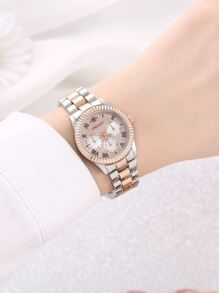 GREALY Reloj de cuarzo triple esfera con decoración de pedrería para vacaciones - Plateado - Ver 2