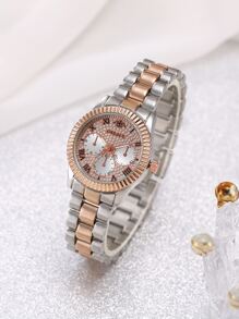 GREALY Reloj de cuarzo triple esfera con decoración de pedrería para vacaciones - Plateado - Ver 3