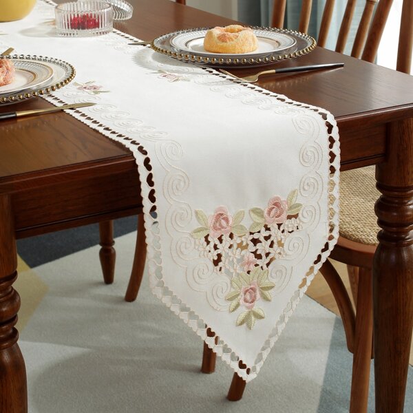 

1pc Flower Embroidery Table Runner, Multicolor