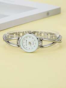 Đồng hồ thạch anh trang trí rhinestone - Bạc - Xem 3