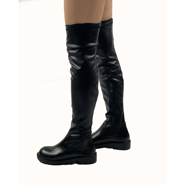 

Minimalist Side Zipper Sock Boots, Black
