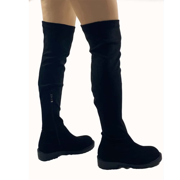 

Suede Side Zipper Sock Boots, Black