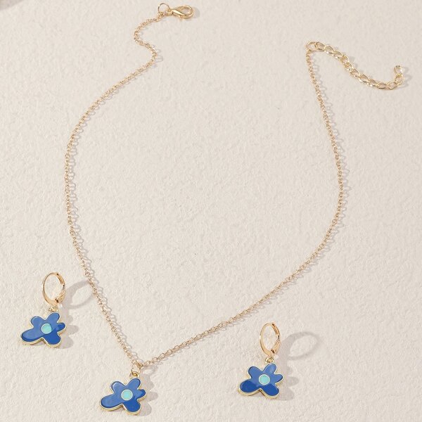 

3pcs Flower Pendant Jewelry Set, Multicolor