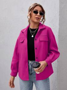 SHEIN Essnce Chaqueta unicolor de hombros caídos con botón delantero - Rosa Fucsia - Ver 1