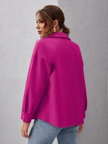SHEIN Essnce Chaqueta unicolor de hombros caídos con botón delantero - Rosa Fucsia - Ver 2