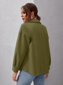 SHEIN Essnce Drop Shoulder Buttoned Overcoat - Olive Green - View 2