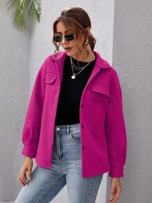 SHEIN Essnce Chaqueta unicolor de hombros caídos con botón delantero - Rosa Fucsia - Ver 5