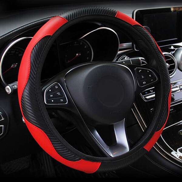 

Color Block Car Steering Wheel Cover, Red